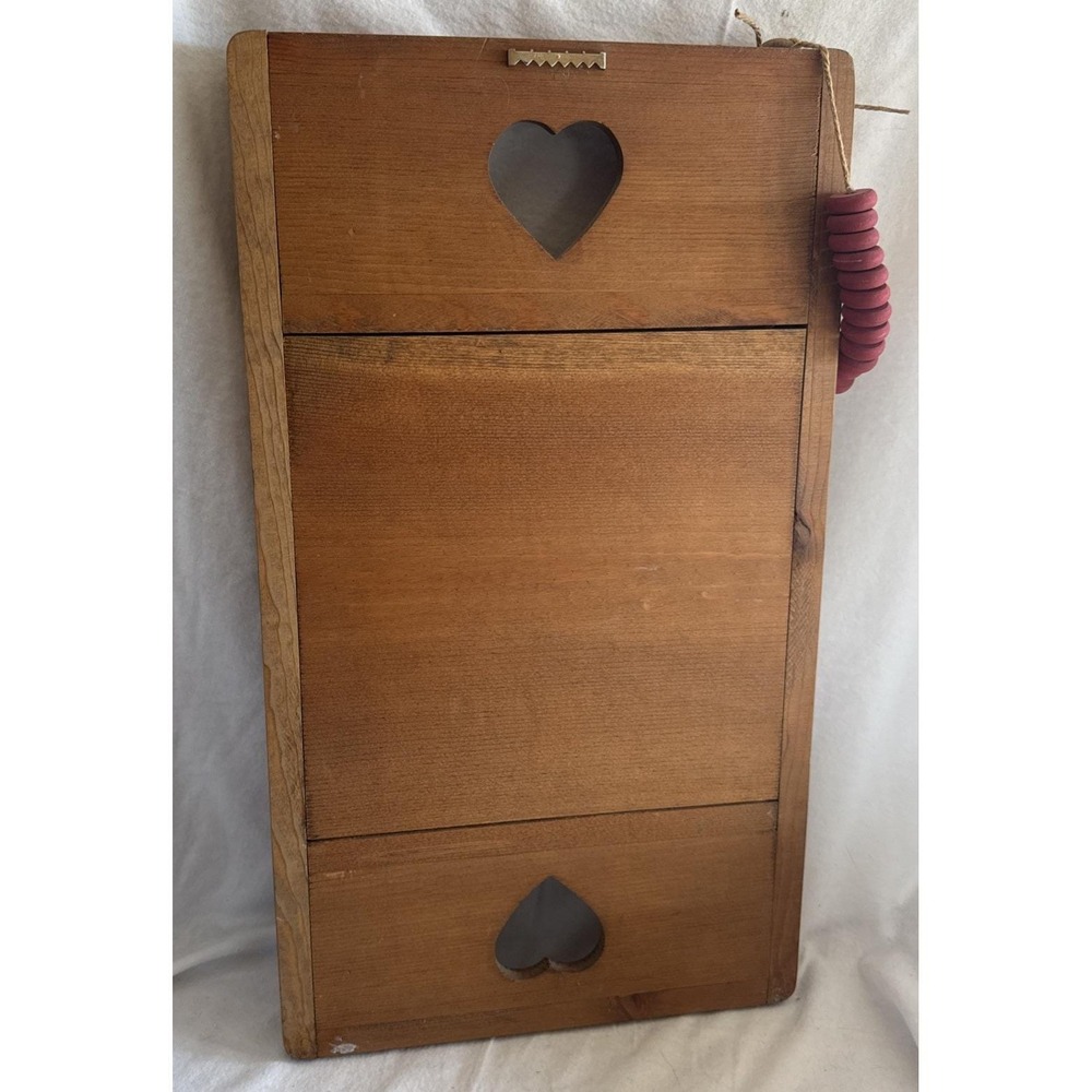 Vintage Cottagecore Wood Checker Board Tray 22x12.5" Blue Red Heart Design Cabin - Picture 6 of 6